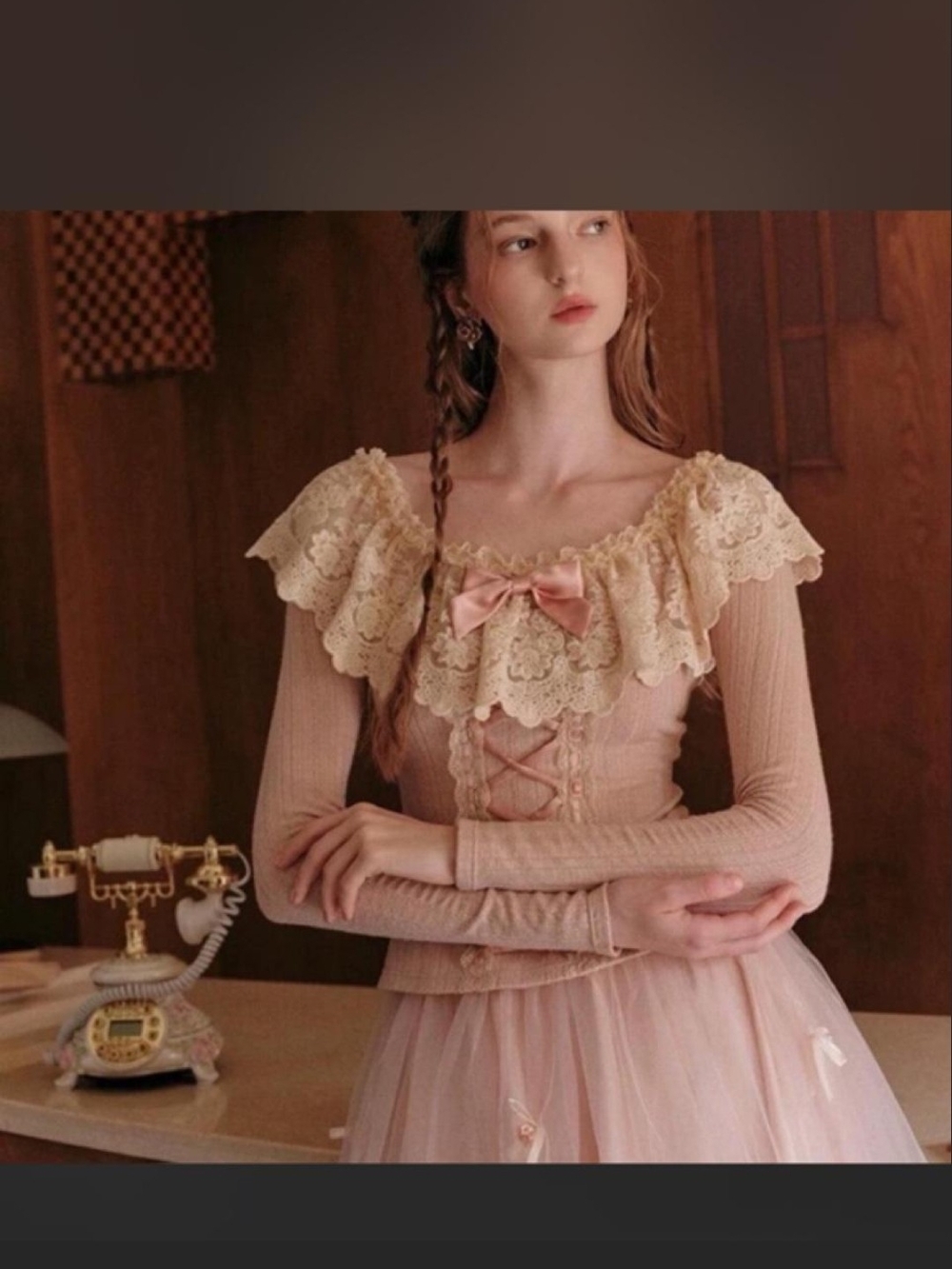 Lacemade Long Sleeve Pink Romantic Knit Top